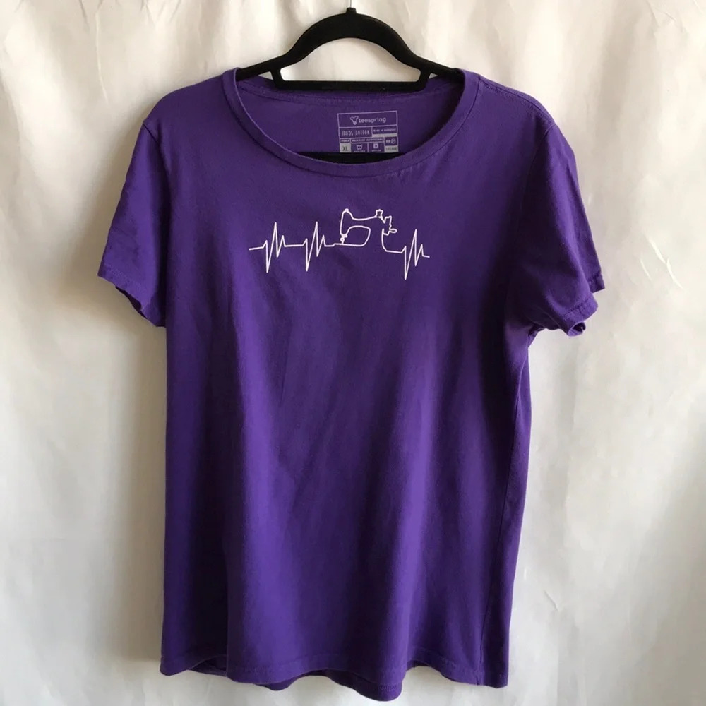 Teespring heartbeat sewing purple cotton tee, size XL